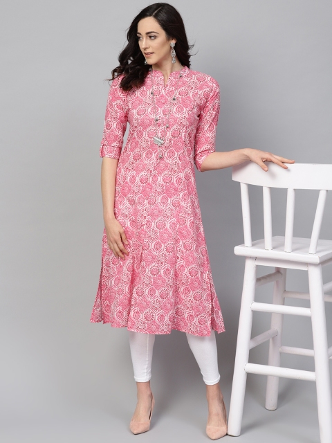 

AHIKA Women Pink & White Printed A-Line Kurta