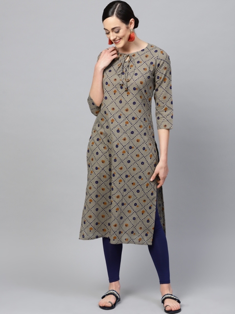 

AHIKA Women Grey & Navy Blue Printed Straight Kurta