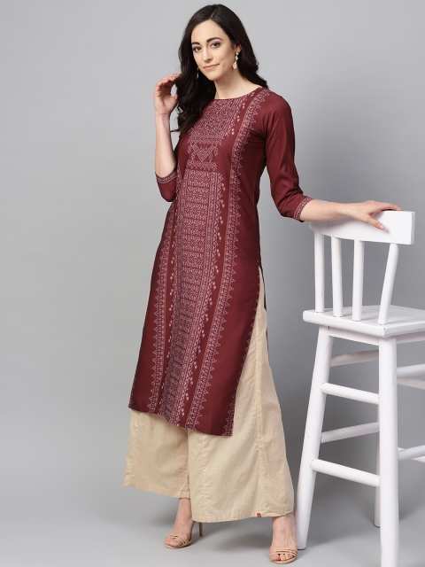 

AHIKA Women Burgundy Printed Straight Kurta