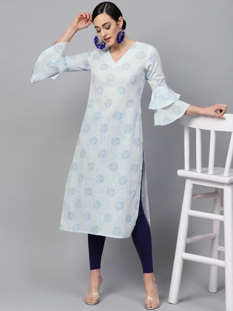 

AHIKA Women Blue Printed Straight Kurta