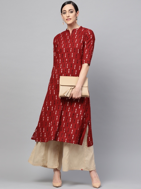 

AHIKA Women Maroon & Beige Printed A-Line Kurta