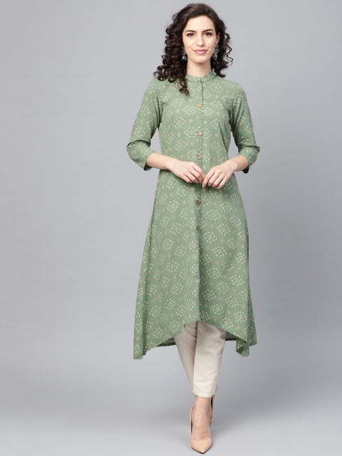 

AHIKA Women Green & Beige Printed A-Line Kurta