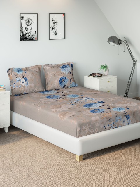 

DDecor Blue Floral 144 TC Cotton 1 King Bedsheet with 2 Pillow Covers