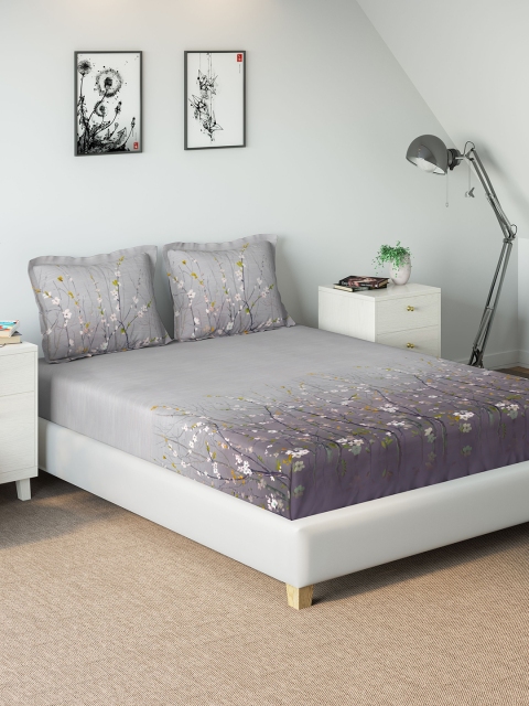 

DDecor Purple Floral 144 TC Cotton 1 King Bedsheet with 2 Pillow Covers