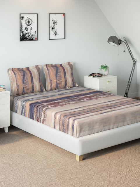

DDecor Blue Geometric 144 TC Cotton 1 King Bedsheet with 2 Pillow Covers