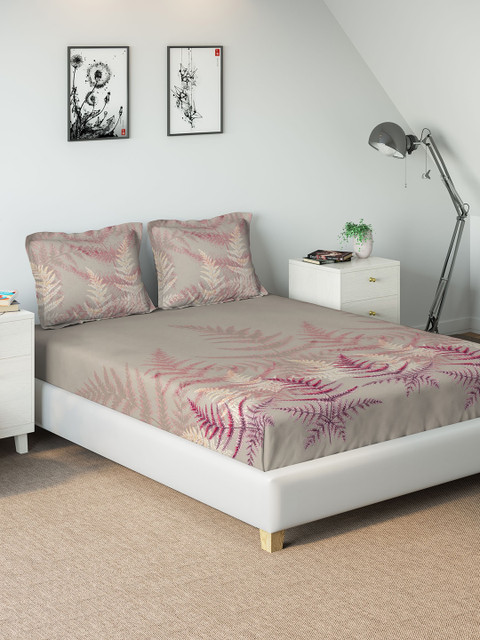 

DDecor Grey Floral 144 TC Cotton 1 King Bedsheet with 2 Pillow Covers