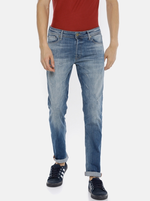 

Jack & Jones Men Blue Glenn Slim Fit Mid-Rise Low Distress Stretchable Jeans