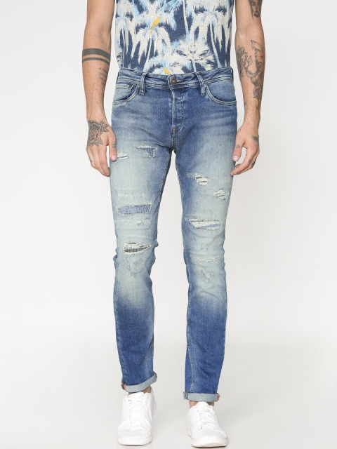 

Jack & Jones Men Blue Ben Skinny Fit Low-Rise Highly Distressed Stretchable Jeans