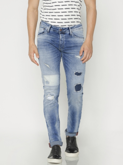 

Jack & Jones Men Blue Glenn Slim Fit Low-Rise Highly Distressed Stretchable Jeans