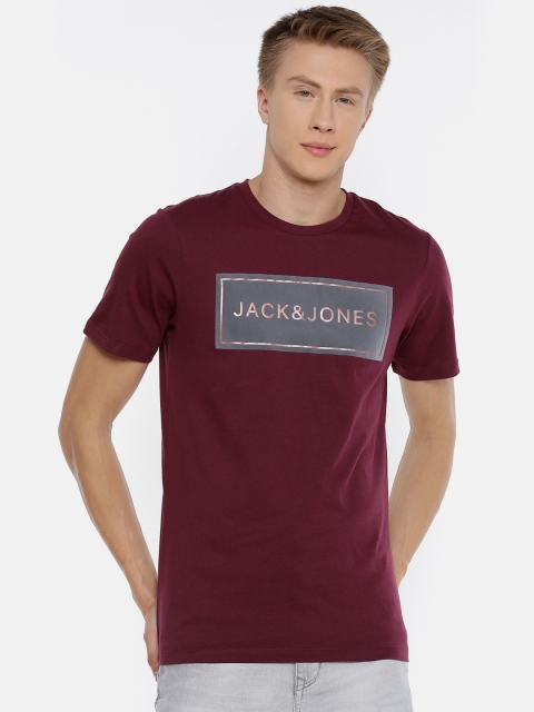 

Jack & Jones Men Burgundy Printed T-shirt