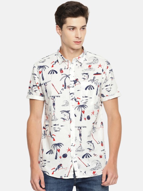 

Jack & Jones Men White Slim Fit Printed Casual Shirt