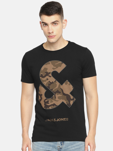 

Jack & Jones Men Black Printed Round Neck T-shirt