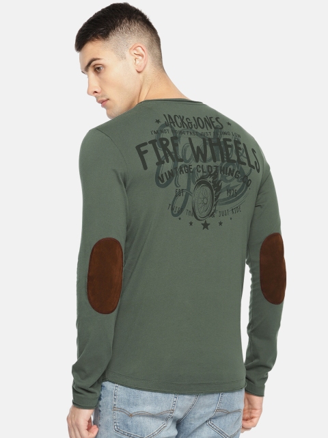 

Jack & Jones Men Green Solid Round Neck T-shirt, Olive