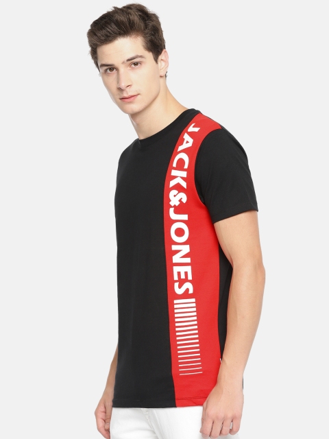 

Jack & Jones Men Black & Red Printed Round Neck T-shirt