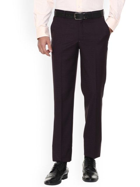 

V Dot Men Brown Slim Fit Checked Formal Trousers
