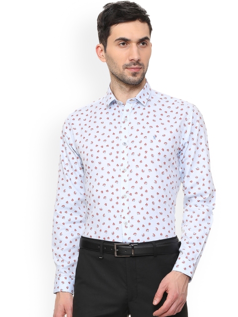 

V Dot Men White Slim Fit Printed Casual Shirt