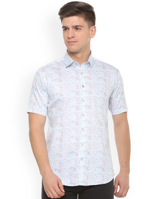 

V Dot Men White Slim Fit Printed Casual Shirt