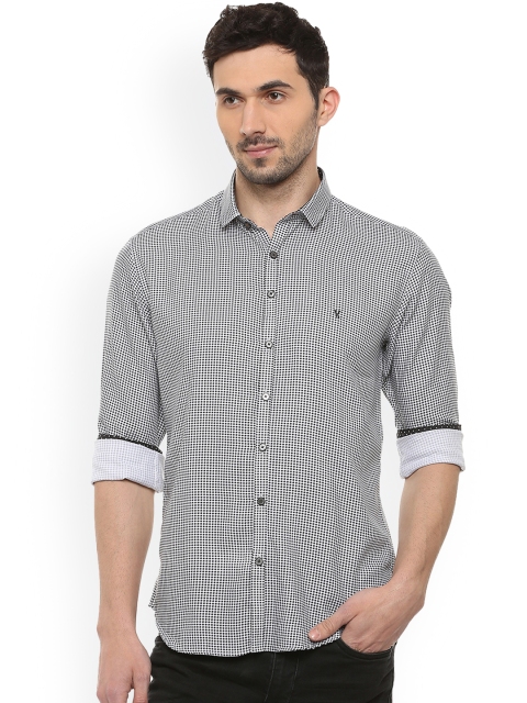 

V Dot Men Grey & White Slim Fit Checked Casual Shirt