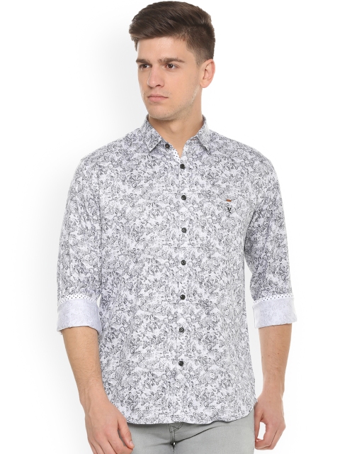 

V Dot Men Grey Slim Fit Printed Casual Shirt