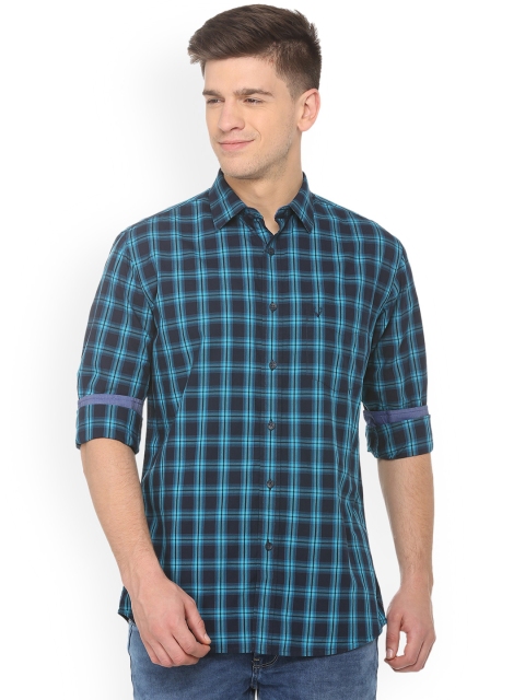 

Allen Solly Men Black & Blue Slim Fit Checked Casual Shirt