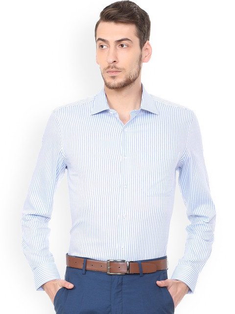 

Louis Philippe Men Blue & White Regular Fit Striped Formal Shirt