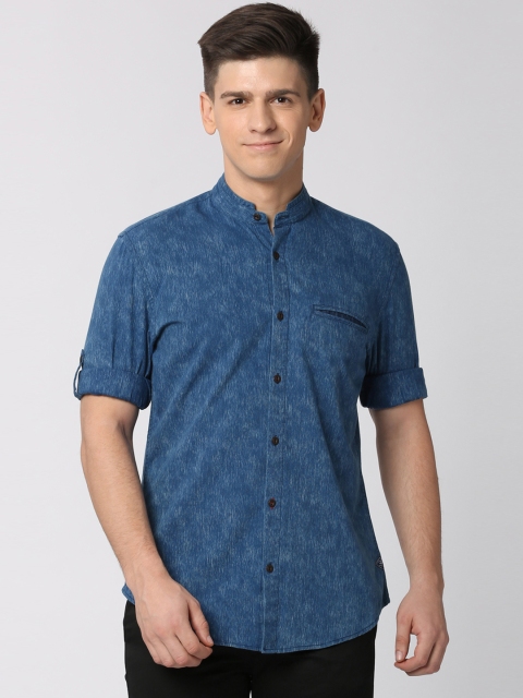 

Peter England Casuals Men Blue Slim Fit Self Design Casual Shirt