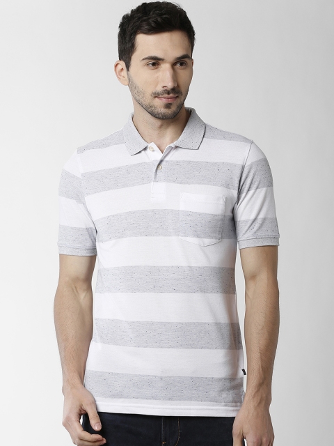 

Peter England Casuals Men Grey Striped Polo Collar T-shirt