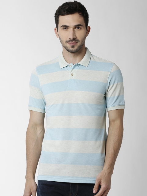 

Peter England Casuals Men Blue & Off-White Striped Polo Collar T-shirt