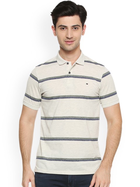 

Peter England Casuals Men Off-White & Black Striped Polo Collar T-shirt