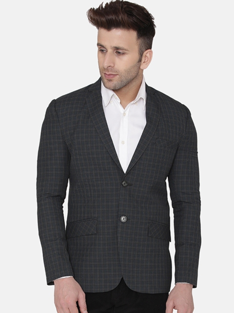 

Wintage Men Black Checked Regular-Fit Single-Breasted Pure Cotton Blazer