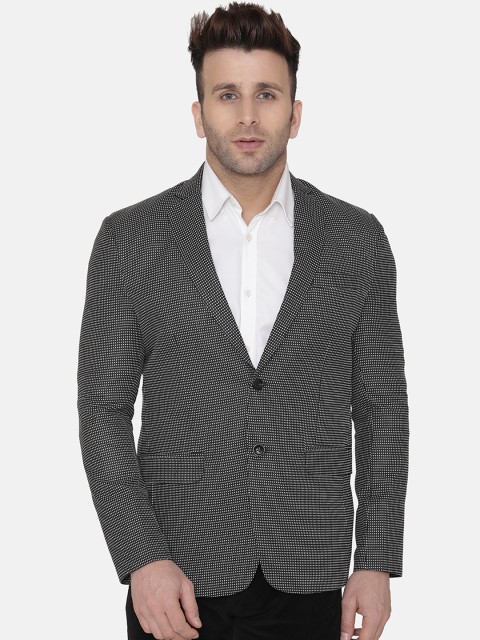 

Wintage Men Black Self Design Regular-Fit Single-Breasted Blazer