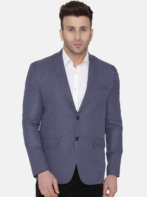 

Wintage Men Blue Self Design Regular-Fit Single-Breasted Blazer