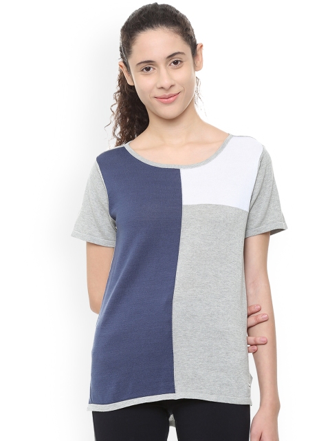 

Van Heusen Woman Blue & Grey Colourblocked Round Neck T-shirt