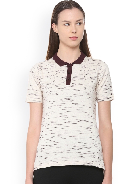 

Van Heusen Woman Beige Self Design Polo Collar Pure Cotton T-shirt