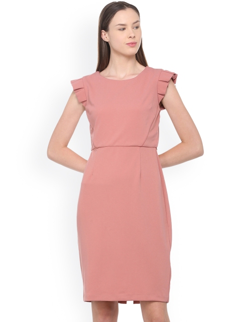 

Van Heusen Woman Peach-Coloured Solid Sheath Dress