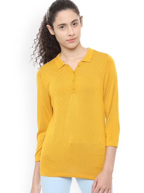 

Van Heusen Woman Yellow Self Design Polo Collar T-shirt