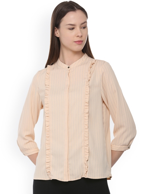 

Van Heusen Woman Women Peach-Coloured Regular Fit Striped Casual Shirt