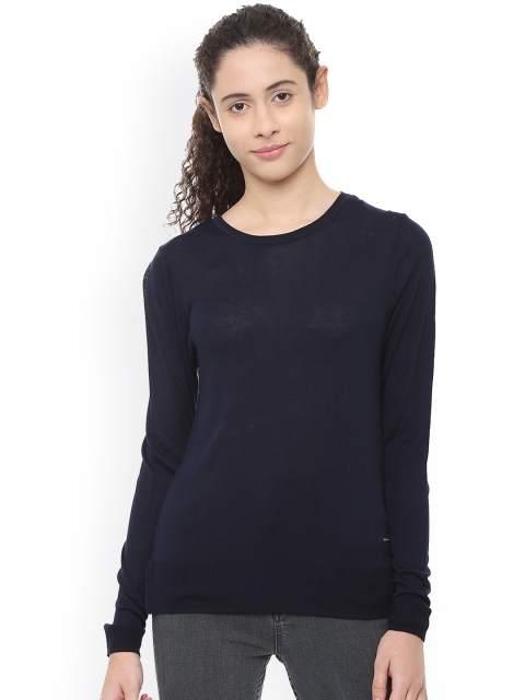 

Van Heusen Woman Navy Blue Solid Pure Cotton Top