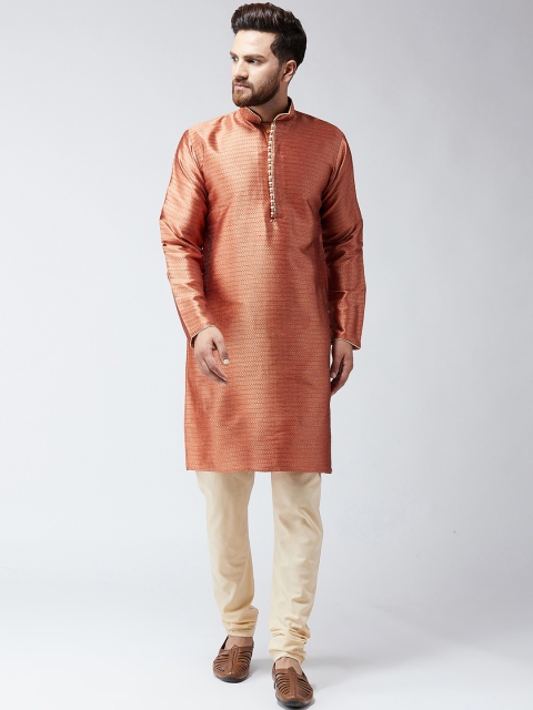 

SOJANYA Men Rust Brown & Beige Self Design Kurta with Churidar