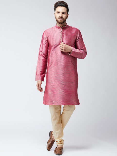 

SOJANYA Men Pink & Beige Self Design Kurta with Churidar