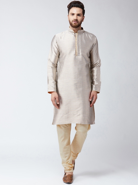 

SOJANYA Men Grey & Beige Self Design Kurta with Churidar