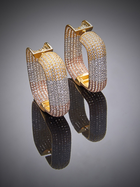 

shaze Women Silver-Toned & Gold-Toned CZ Stone Studded Square Hoop Earrings