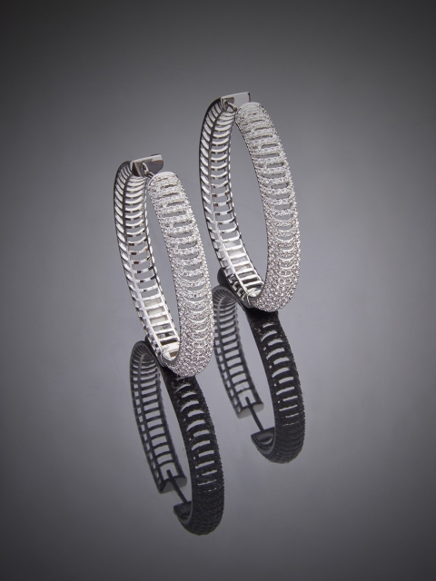 

shaze Women Silver-Toned CZ Stone Studded Circular Hoop Earrings