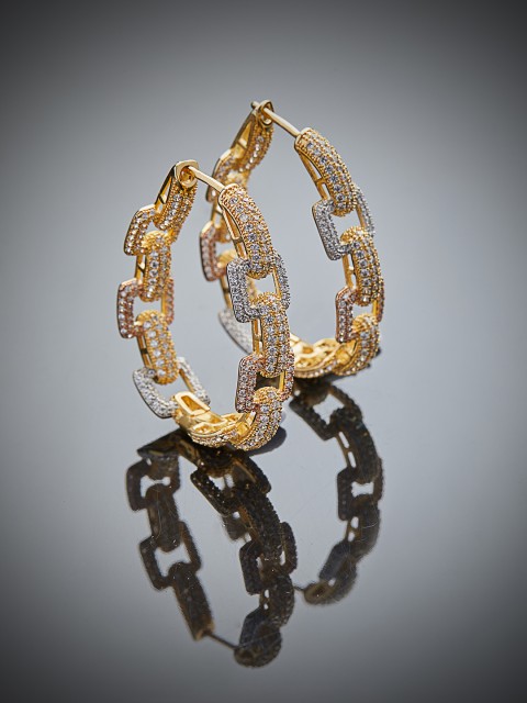 

shaze Women Silver-Toned & Gold-Toned CZ Stone Studded Circular Hoop Earrings