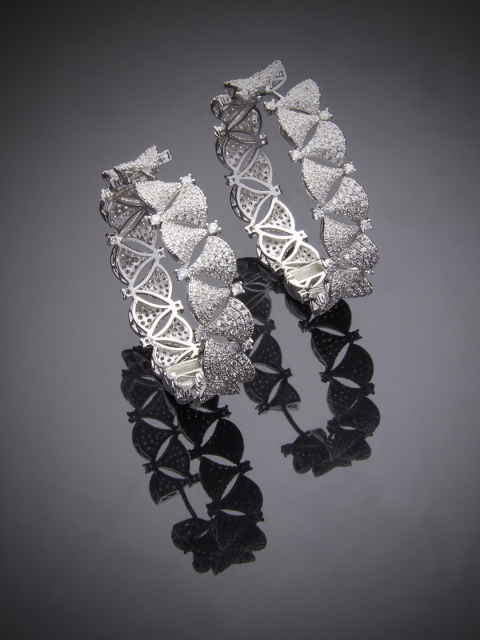 

shaze Women Silver-Toned CZ Stone Studded Circular Hoop Earrings