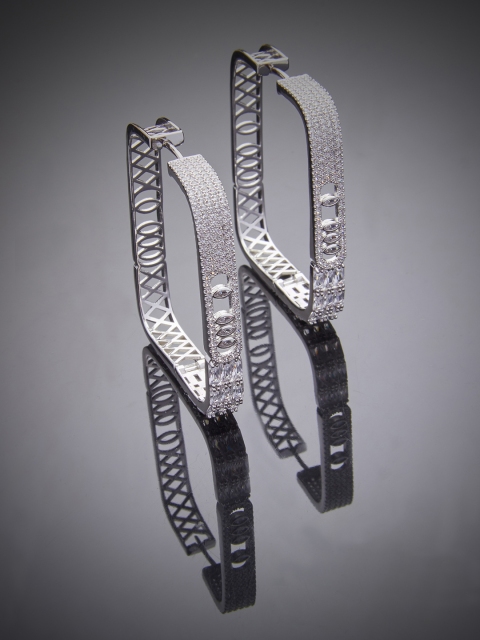 

shaze Women Silver-Toned CZ Stone Studded Square Hoop Earrings