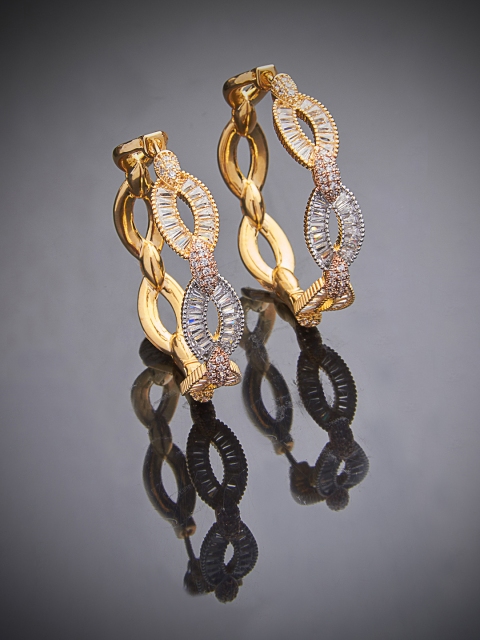 

shaze Women Silver-Toned & Gold-Toned CZ Stone Studded Circular Hoop Earrings