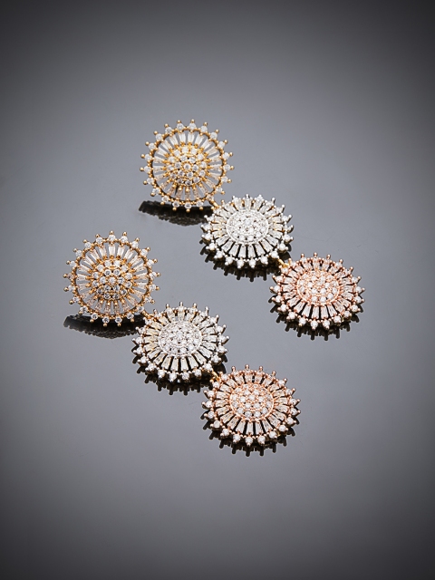 

shaze Women Silver-Toned & Gold-Toned CZ Stone Studded Circular Drop Earrings