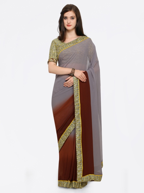 

Shaily Brown & Grey Pure Georgette Colourblocked Saree