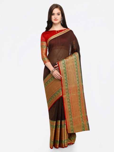 

Shaily Brown Solid Banarasi Saree